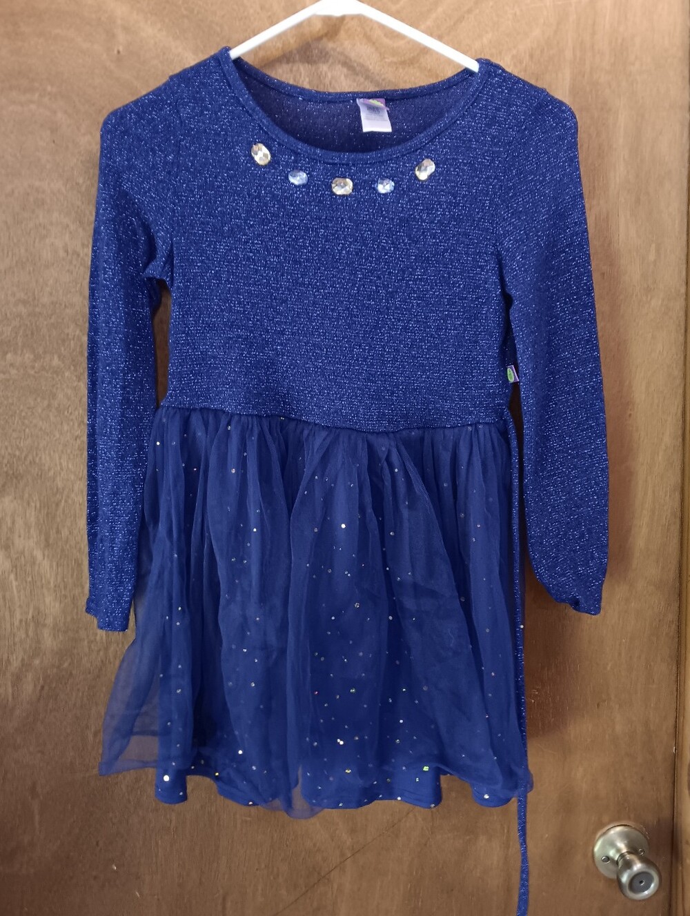 Dollie & Me Sparkle Knit Top Dress in Navy Blue
